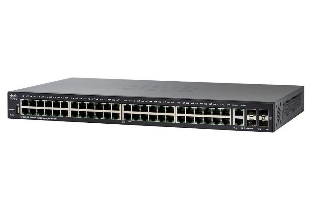 Switch de rețea Cisco SF350-48, 48x 10/100 Mbps, 2x 10/100/1000 Mbps, 2x SFP