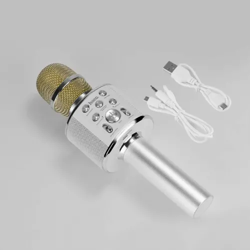 Microfon Karaoke Hoco BK3, Fără fir, Argintiu