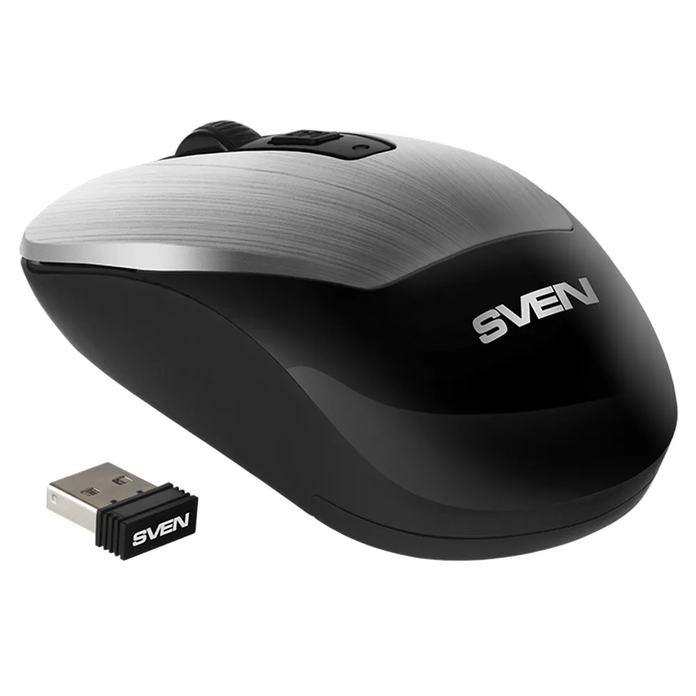 Wireless Mouse SVEN RX-380W, Optical, 800-1600 dpi, 6 buttons, Ambidextrous, 1xAA, Silver