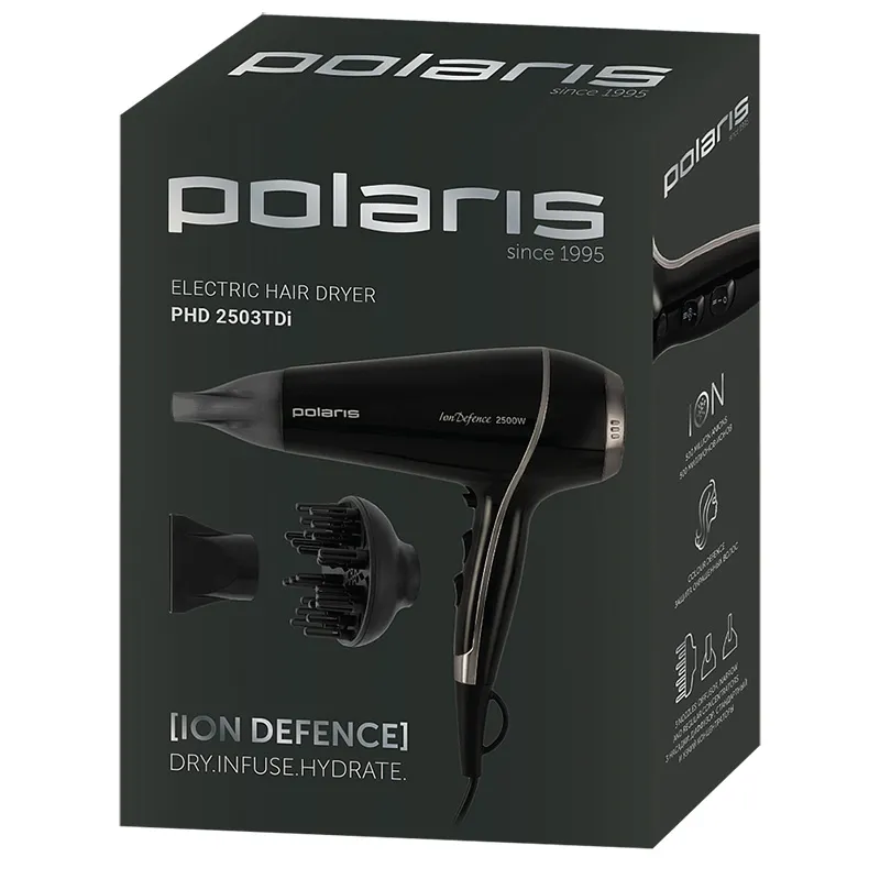 Uscător de păr Polaris PHD 2503TDi, 2500 W, Negru