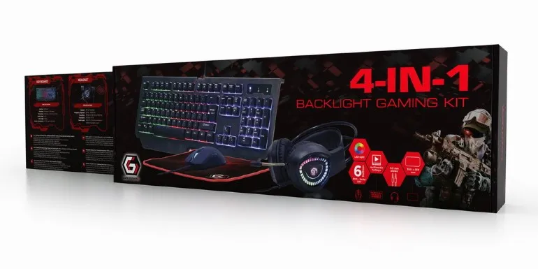 Set Tastatură + Mouse + Mouse Pad + Căști Gembird GGS-UMGL4-01-RU, Cu fir, Negru