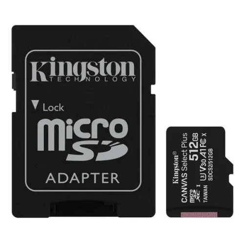 512GB MicroSD (Class 10) UHS-I (U3) +SD adapter, Kingston Canvas Select+ "SDCS2/512GB" (100/85MB/s)