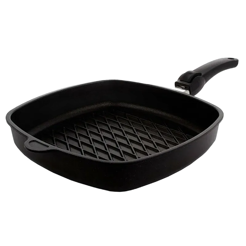 Tigaie-grill AMT Gastroguss AMT-E285BBQ-E, 1,9L, 28cm, Negru