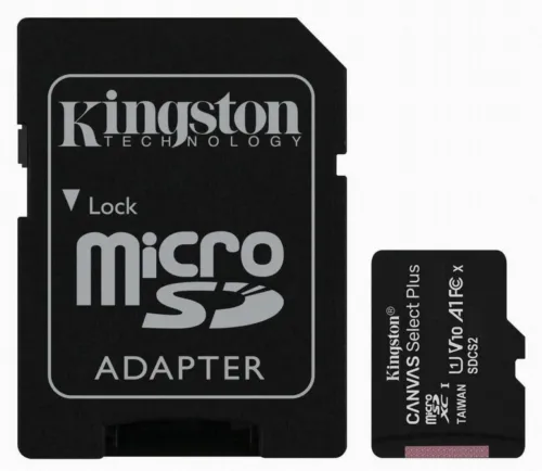 .64GB MicroSD (Class 10) UHS-I (U1) +SD adapter, Kingston Canvas Select+ 