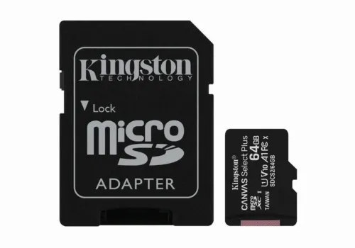 .64GB MicroSD (Class 10) UHS-I (U1) +SD adapter, Kingston Canvas Select+ 