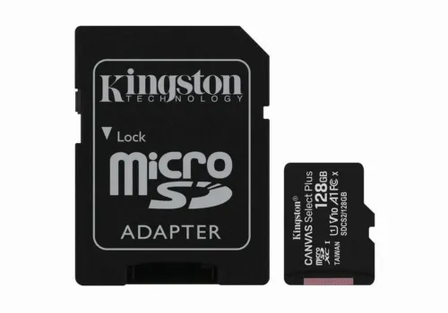 128GB MicroSD (Class 10) UHS-I (U1) +SD adapter, Kingston Canvas Select+ 