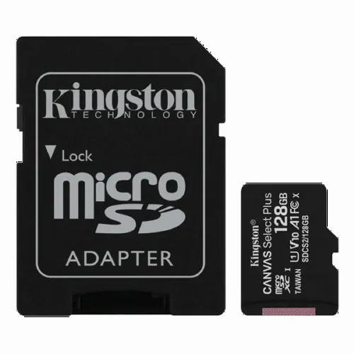 128GB MicroSD (Class 10) UHS-I (U1) +SD adapter, Kingston Canvas Select+ 
