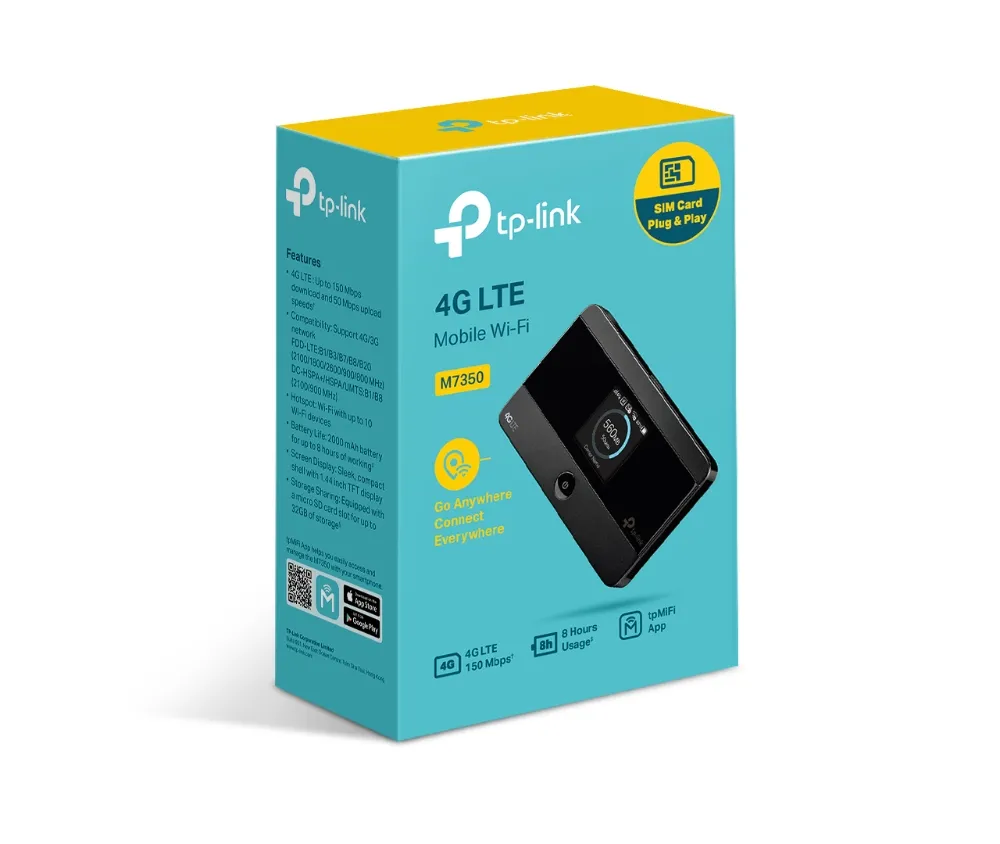 Wi-Fi Router mobil TP-LINK M7350, 2G, 3G, 4G, Negru