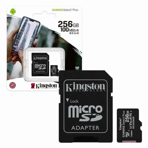 256GB MicroSD (Class 10) UHS-I (U3) +SD adapter, Kingston Canvas Select+ 