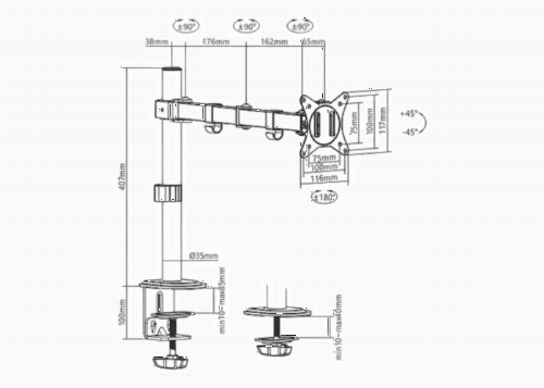 Настольный кронштейн для монитора Gembird MA-D1-01, Чёрный