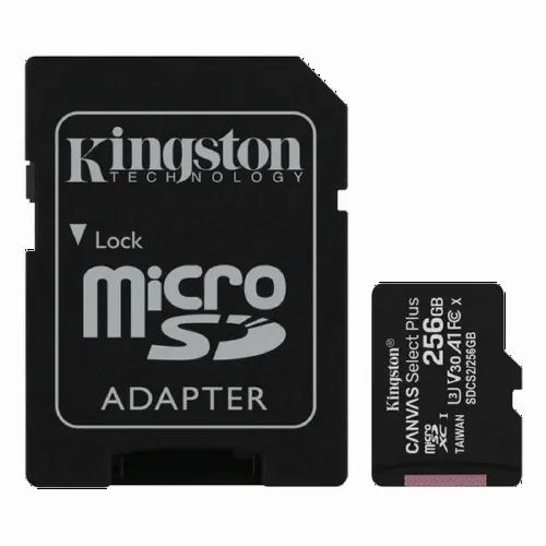 256GB MicroSD (Class 10) UHS-I (U3) +SD adapter, Kingston Canvas Select+ 
