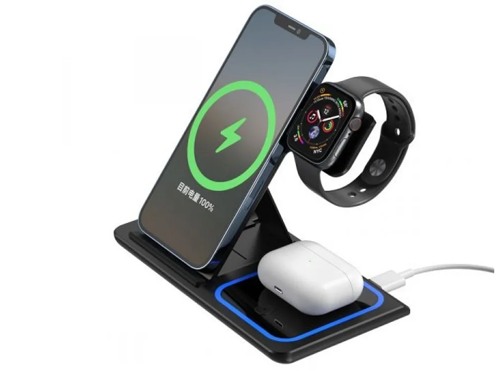 Wireless Charger XO, 3in1, WX023, Black (apple supporting)