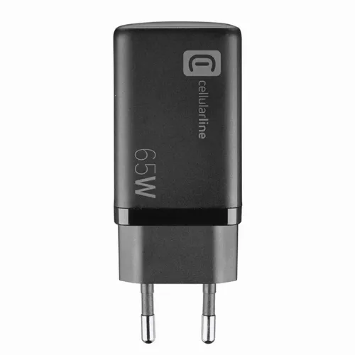 Încărcător Cellularline Wall Charger GAN, 3 Ports, 65W, Negru