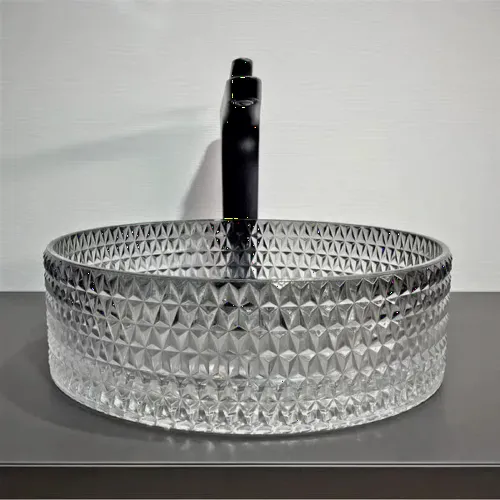 Lavoar din sticla securizata SanDonna Mira Rotund (Transparent-Negru)