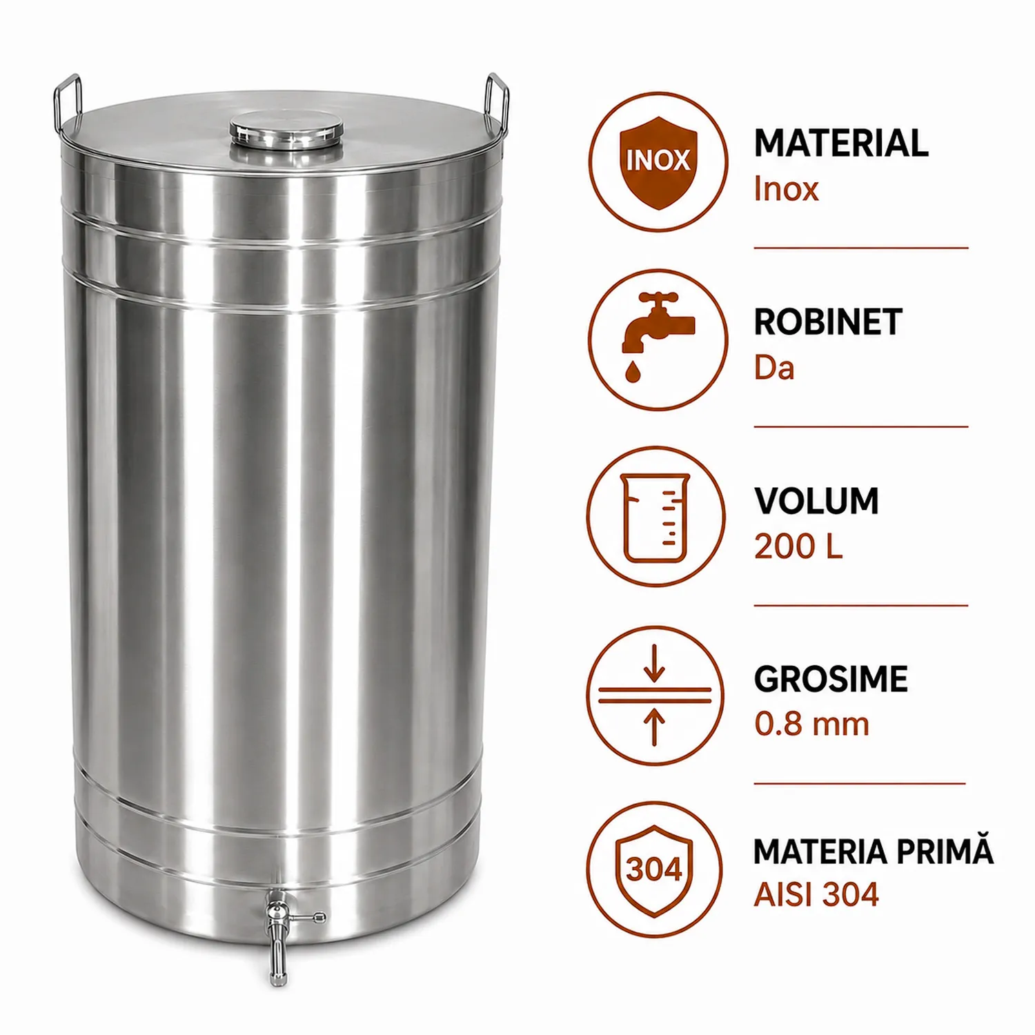 Butoi pentru vin din Inox 200 L