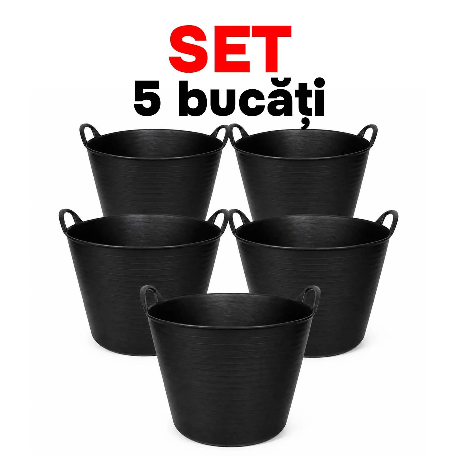 Tik Tok Cos din plastic rotund 38L cu maner Waltz 5 cosuri set