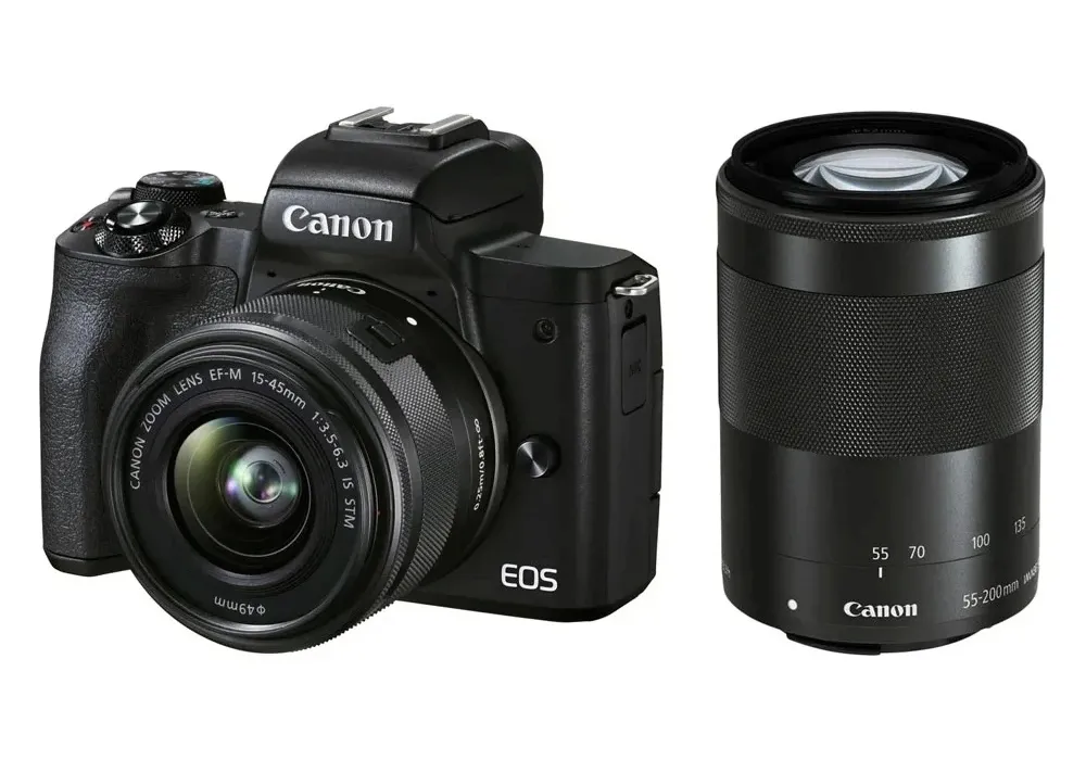 Aparat Foto Mirrorless Canon EOS M50 Mark II + EF-M 15-45 IS + EF-M 55-200 IS, Negru