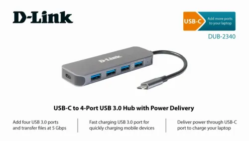 Adaptor Hub D-Link DUB-2340, Gri