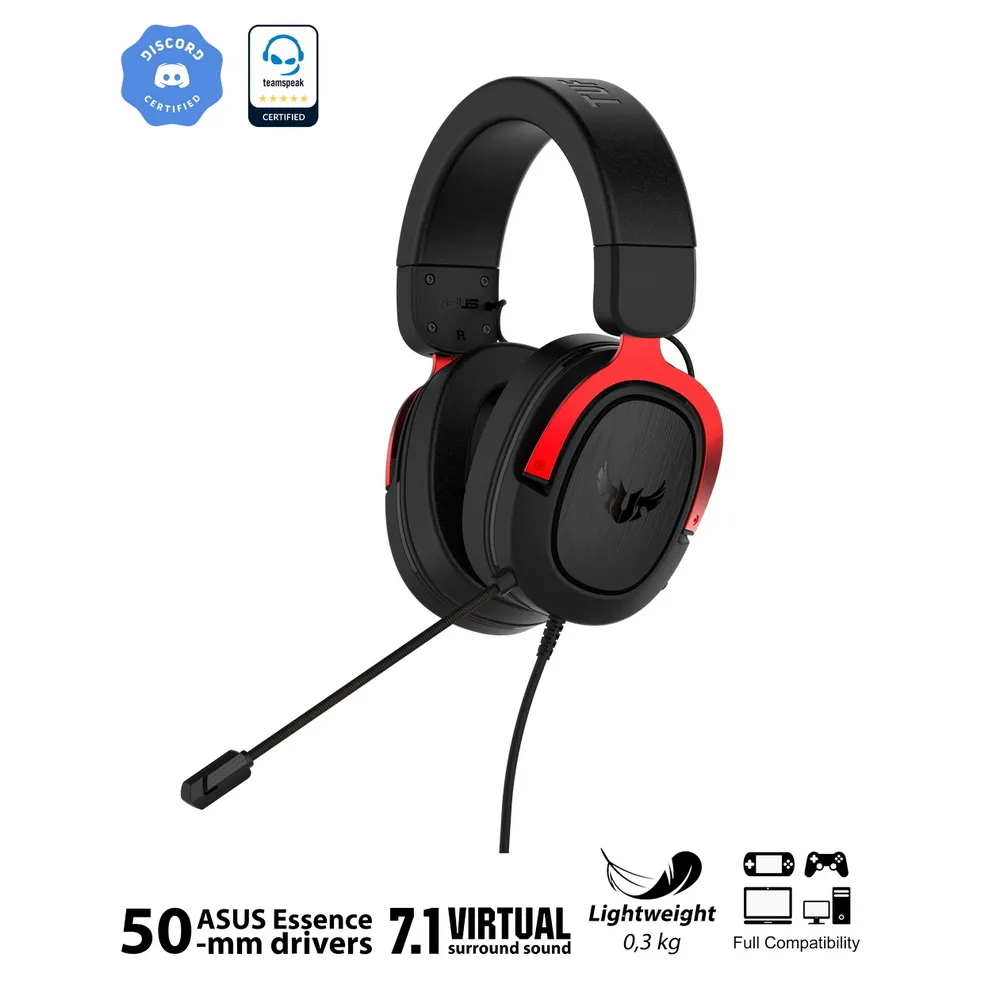 Căști gaming ASUS TUF Gaming H3, Cu fir, Negru/Roșu