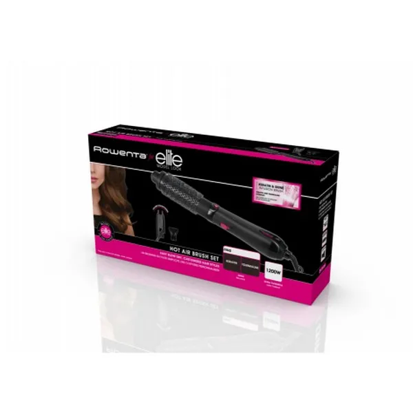 Uscător de păr-perie Rowenta Hot Air Brush CF7812F0, 1200 W, Negru