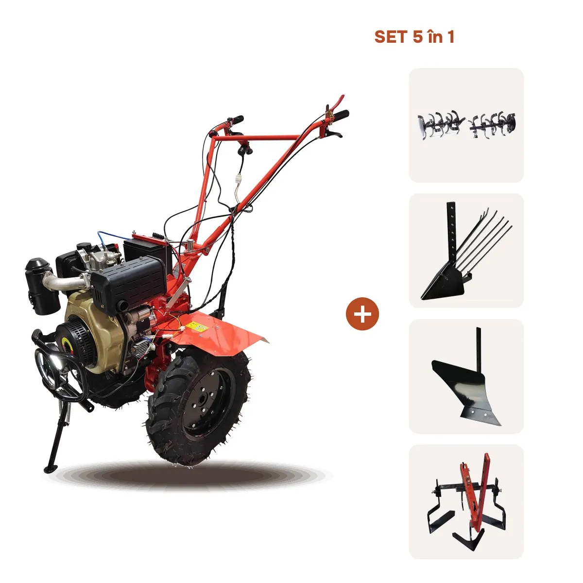 TikTok Motocultor TECHNOWORKER 135DE + Freza + Plug arat + Plug cartofi + Cultivator