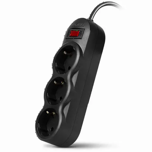 Сетевой фильтр SVEN SF-03L, 3 Розеток, 5м, Чёрный