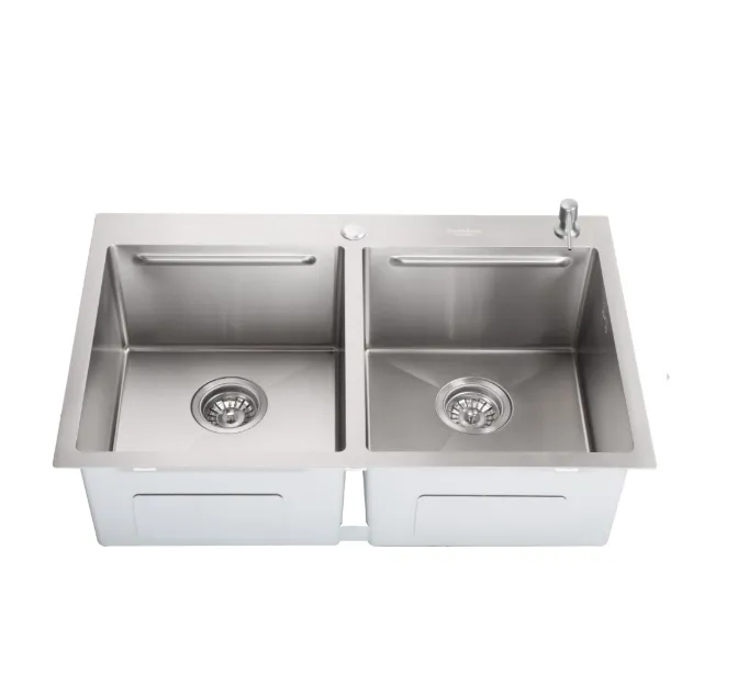 Кухонная мойка handmade SanDonna HD7850 двоиная (Серебристый)