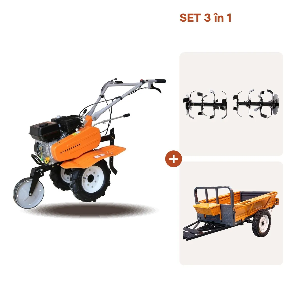 SET Motocultor TECHNOWORKER HB 700 N + freza (VOR57410) + remorca RK700