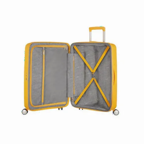Valiza American Turister SOUNDBOX pe 4 roti 67/24 TSA EXP galben auriu