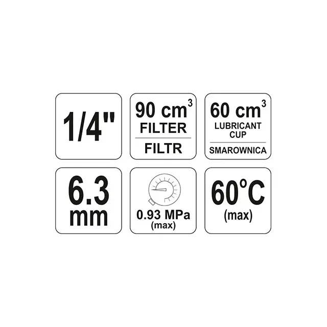 Редуктор с фильтром и маслораспылителем 0,93 МПа, 90/60 см³ 60 C, 1/4 дюйма YATO