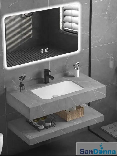 Set mobilier baie din piatra sinterizata 1009G (100cm)