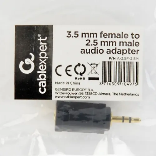 Audio Adaptor Cablexpert A-3.5F-2.5M, 3.5mm 3-pin (F) - 2.5mm 3-pin (M), Negru