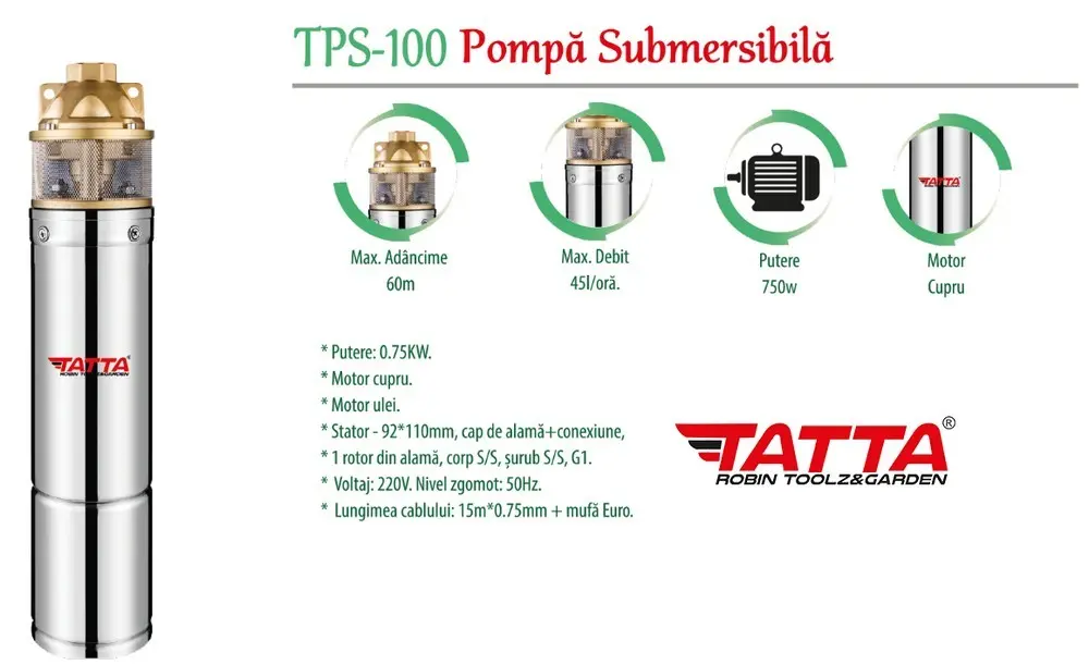 Pompa apa adincime TATTA TPS100 750 W|