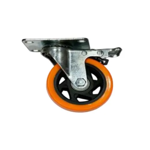 Roata pivotanta TECHNOWORKER portocalie 4 inch cu frana 