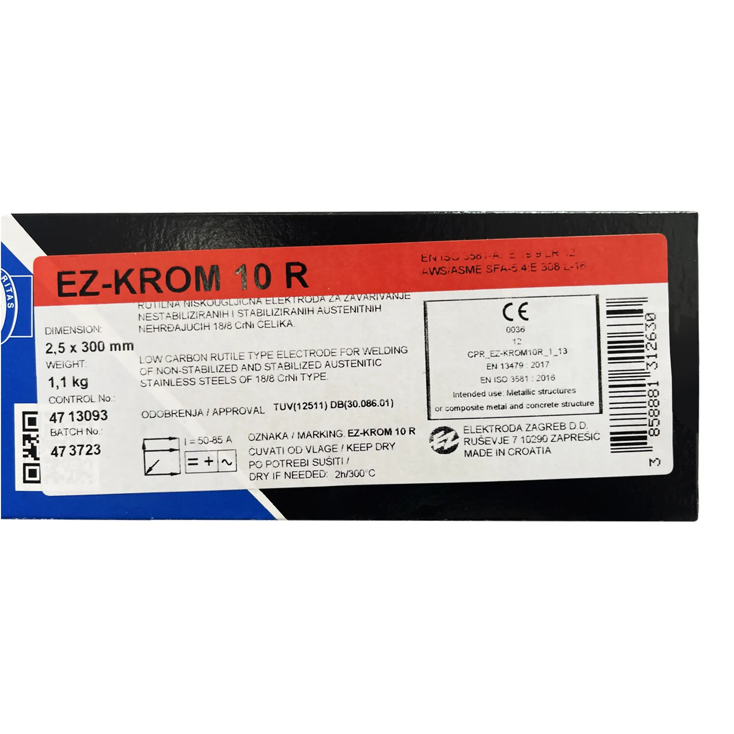 Электроды из нержавеющей стали EZ KROM 10R 2,5*300 1,1 кг (Хорватия)