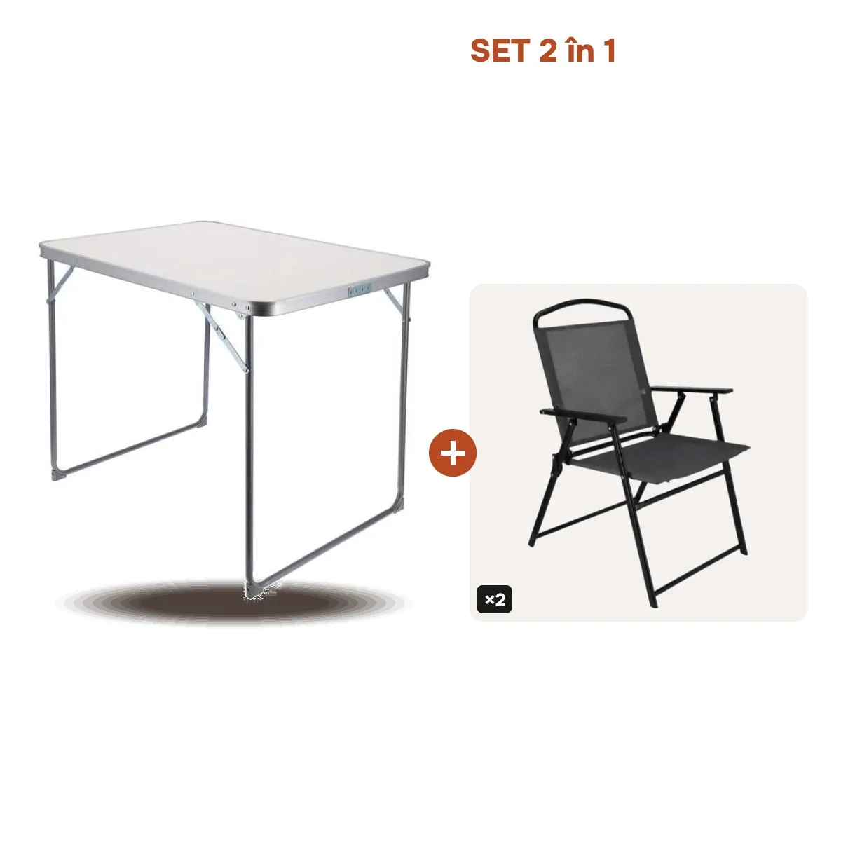 Tik Tok Masa de camping pliabila cu blat alb JUMI 70x80x60 + Scaun pliabil WALTZ (negru)     