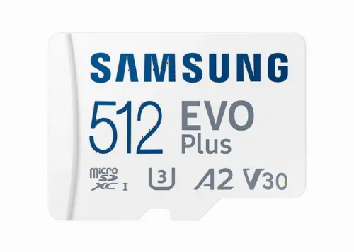 512GB MicroSD (Class 10) UHS-I (U3) +SD adapter, Samsung EVO Plus 