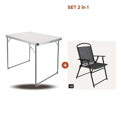 Tik Tok Masa de camping pliabila cu blat alb JUMI 70x80x60 + Scaun pliabil WALTZ (negru)     
