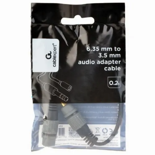 Audio Adaptor Cablexpert A-63M35F-0.2M, 3.5mm 3-pin (F) - 6.35mm 3-pin (M), 0,2m, Negru