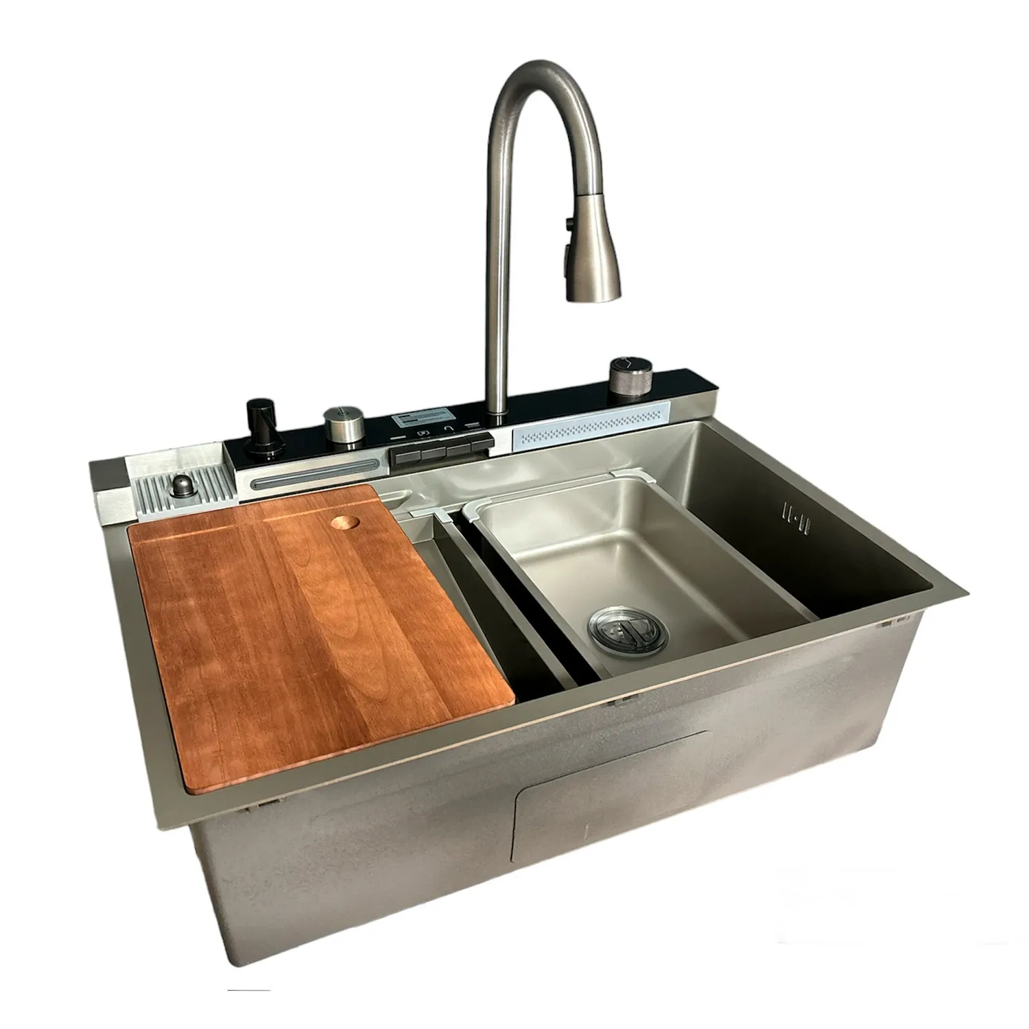 Кухонная мойка handmade SanDonna HD7550 (Серебристый) с регулируемым каскадным смесителем