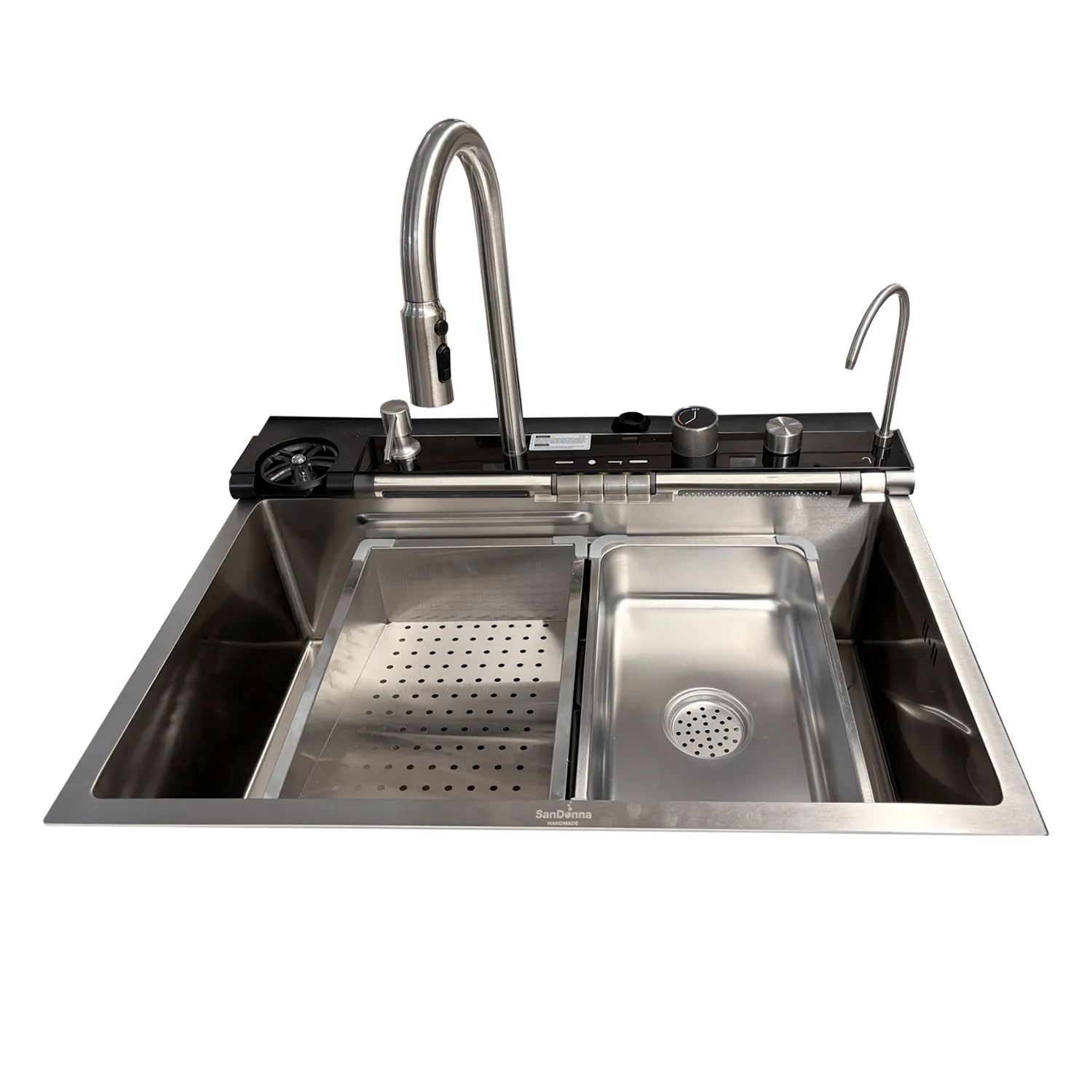 Chiuveta handmade SanDonna HD7550 Crom Satin robinet cascadă reglabil