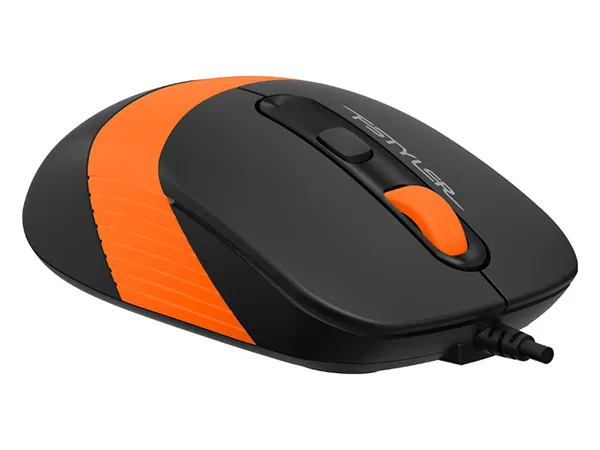 Mouse A4Tech FM10, Optical, 600-1600 dpi, 4 buttons, Ambidextrous, 4-Way Wheel, Black/Orange, USB