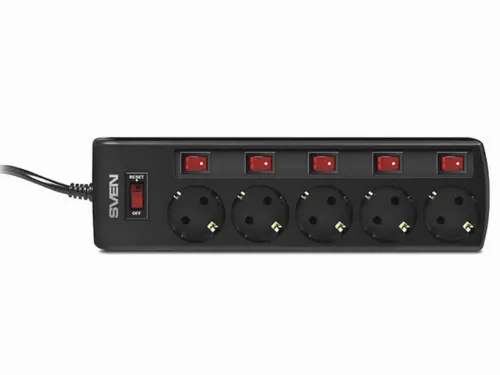 Prelungitor electric SVEN SF-05PL, 5 Prize, 1,8m, Negru