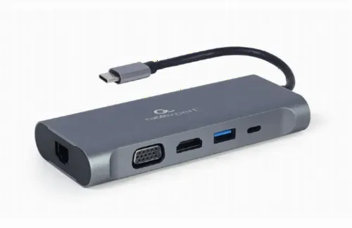 Видеоадаптер Cablexpert A-CM-COMBO7-01, USB Type-C - LAN, VGA, HDMI, USB Type-C, USB Type-A, SD card-reader, Серый
