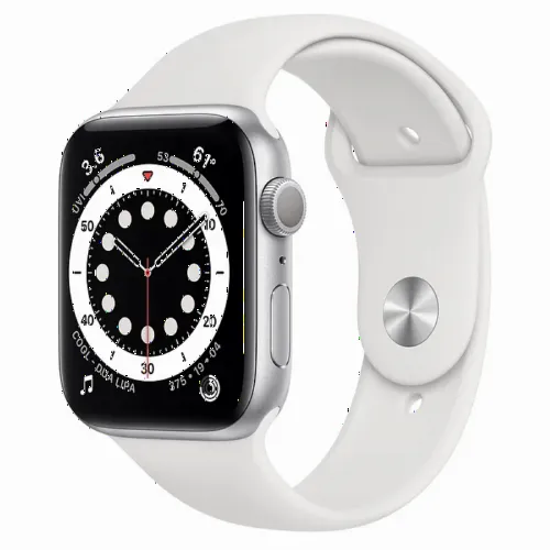 Умные часы Apple Watch Series 6 GPS M00D3, 44мм, Алюминиевый корпус с Белым спортивным ремешком
