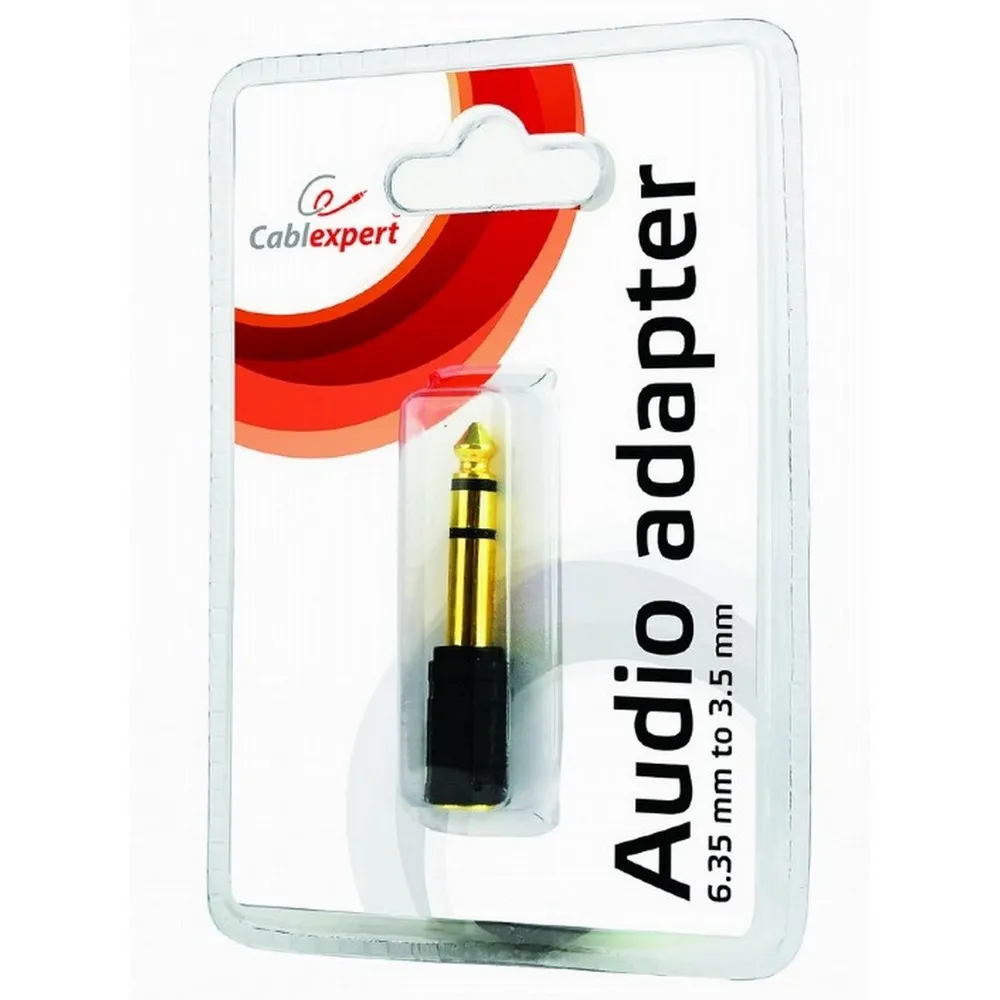 Аудио адаптер Cablexpert A-6.35M-3.5F, 6.35mm 3-pin (M) - 3.5mm 3-pin (F), Чёрный