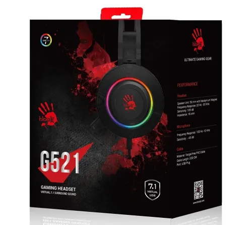 Игровая Гарнитура Bloody G521, Проводной аналоговый, Чёрный