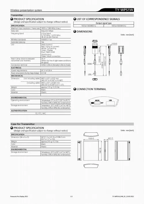 Комплект беспроводной презентационной системы Panasonic TY-WPS1W, Черный
