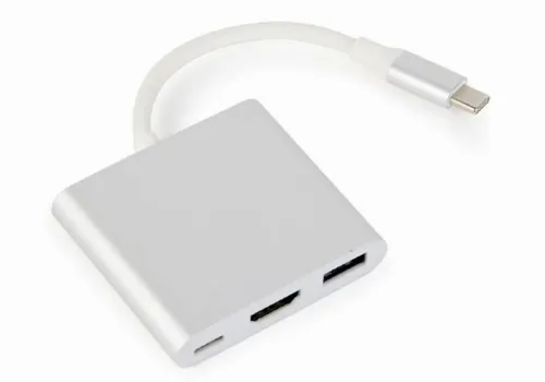 Adaptor Video Cablexpert A-CM-HDMIF-02-SV, USB-C (M) x USB-C (F) - XHDMI (F) x USB A (F), 0,1m, Argintiu