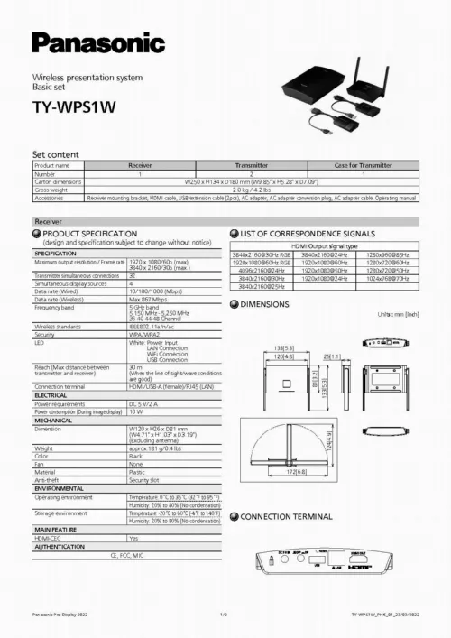 Комплект беспроводной презентационной системы Panasonic TY-WPS1W, Черный